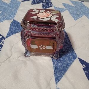 Decorative Glass Trinket Box with Floral Design